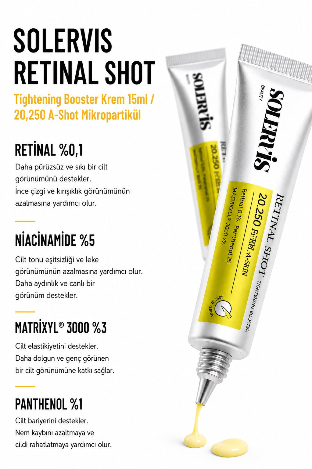 Retinal Shot Kırışıklık Karşıtı Sıkılaştırıcı Bakım Kremi %0,1 Retinal %3 Matrixyl 15 ml