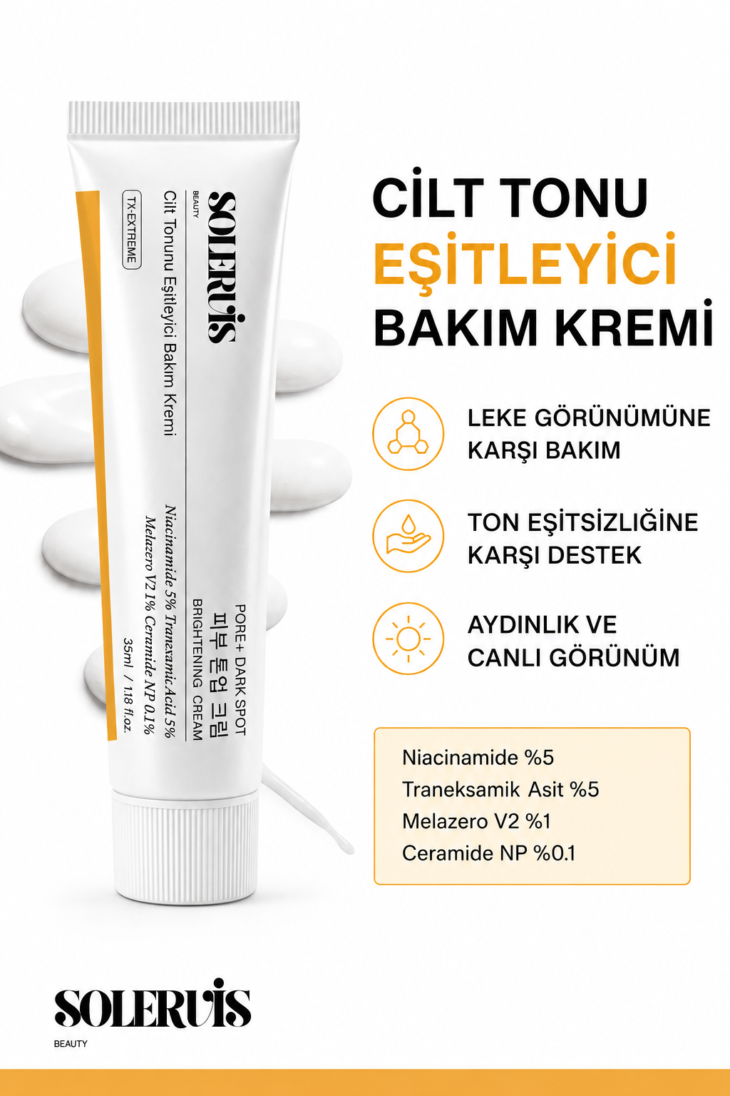 Cilt Tonu Eşitleyici Kararma ve Leke Karşıtı Beyazlatıcı Krem | Koltuk Altı, Diz, Dirsek, Özel Bölge ve Yüz İçin 35 ml