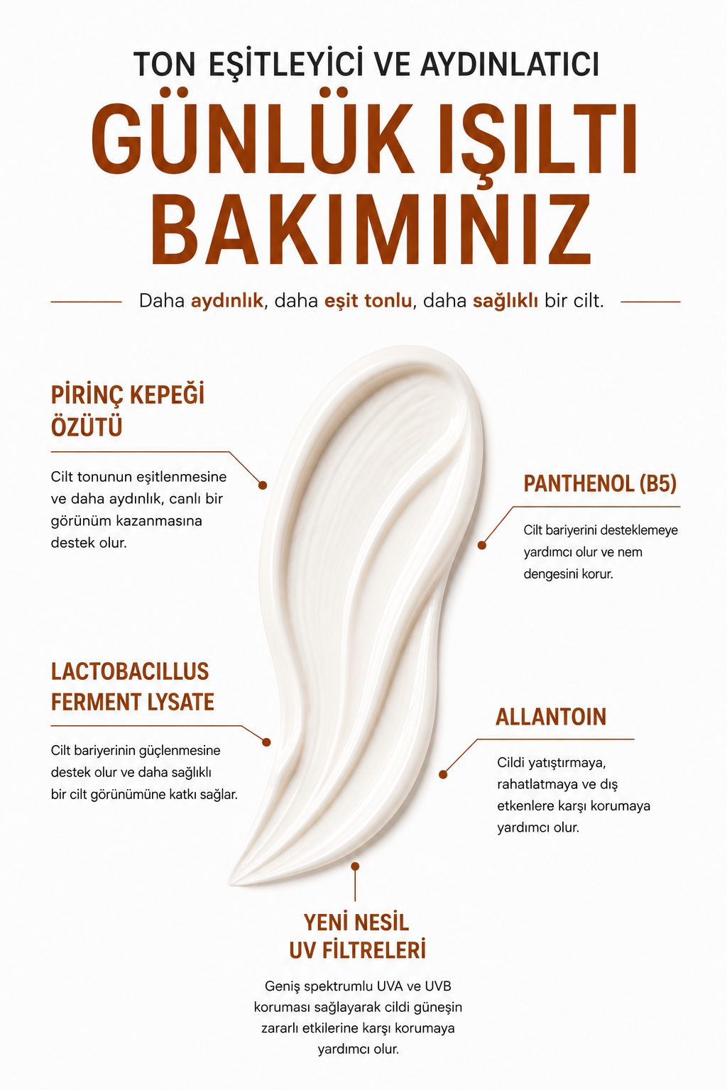 Pirinç Özlü Aydınlatıcı ve Leke Karşıtı Güneş Kremi SPF 50+ PA++++ Beyaz İz Bırakmayan 50 ml