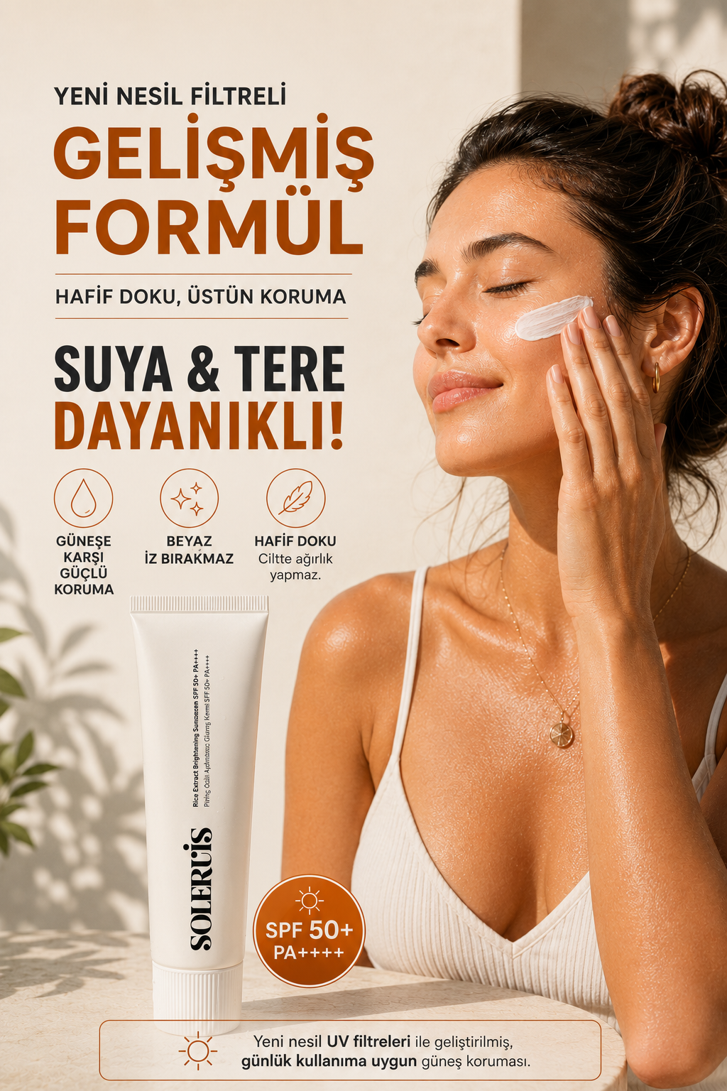 Pirinç Özlü Aydınlatıcı ve Leke Karşıtı Güneş Kremi SPF 50+ PA++++ Beyaz İz Bırakmayan 50 ml